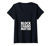 Donna Blockchain Divertente Che Dice Che Le Catene di Blocchi contano Le criptovalute Maglietta con Collo a V