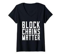 Donna Blockchains Matter Catena di Blocchi di criptovaluta decentralizzata Maglietta con Collo a V