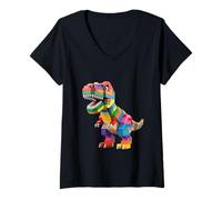 Donna Blocks Master Builder Dinosaur Maglietta con Collo a V