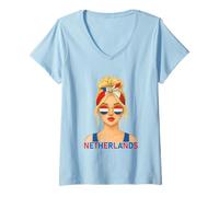 Donna Blond Dutch Girl Netherlands Flag Dutch Girlfriend Wife Maglietta con Collo a V