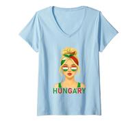 Donna Blond Hungarian Girl Hungary Flag Hungarian Girlfriend Wife Maglietta con Collo a V