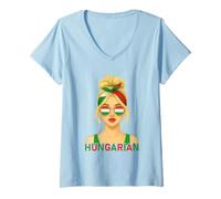 Donna Blond Hungarian Girl Hungary Flag Hungarian Girlfriend Wife Maglietta con Collo a V