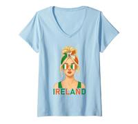 Donna Blond Irish Girl Ireland Flag Irish Girlfriend Wife Maglietta con Collo a V