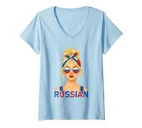 Donna Blond Russian Girl Russia Flag Russian Girlfriend Wife Maglietta con Collo a V