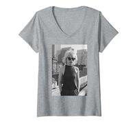 Donna Blondie Singer Debbie Harry 1977 Foto di Allan Ballard Maglietta con Collo a V