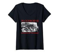Donna Bloodborne Scourage of The Beast Scene Red Text Video Game Maglietta con Collo a V