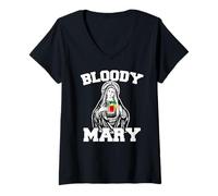 Donna Bloody Mary Divertente Vergine Maria con Bloody Mary Maglietta con Collo a V