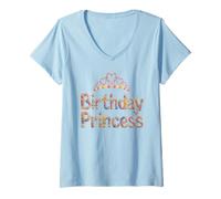 Donna Bloom Compleanno Princess Girl Celebrate Mama Ufficialmente Maglietta con Collo a V