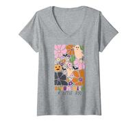 Donna Bloom with Little Boo Halloween Floral Pumpkin Girls Maglietta con Collo a V