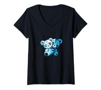 Donna Blu Colore Evil Twin-v2 Blu Grafica Maglietta con Collo a V
