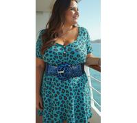 Donna Blu Elastico Cinghia Larga Stampa Animale Leopardo Pantera Ghepardo Forti
