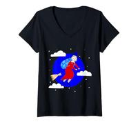 Donna Blu Natale Strega befana broomrider spookmas Epifania Maglietta con Collo a V