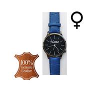 (Donna Blu) Orologio da polso personalizzato con il tuo nome inciso sul quadrante, da uomo e da donna,