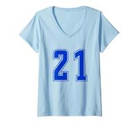 Donna Blu Reale Numero 21 Uniforme Numerata Squadra Sportivo Maglietta con Collo a V