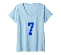 Donna Blu Reale Numero 7 Uniforme Numerata Squadra Sportivo Maglietta con Collo a V