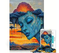 Donna blu surreale con capelli a forma di nuvola di pioggia in un paesaggio infuocato - Puzzle da 1000 pezzi per adulti - Gioco di logica e intrattenimento rilassante - Opera d'arte di alta qualità