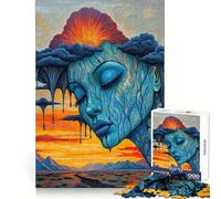 Donna blu surreale con capelli a forma di nuvola di pioggia in un paesaggio infuocato - Puzzle da 1000 pezzi per adulti - Gioco di logica e intrattenimento rilassante - Opera d'arte di alta qualità