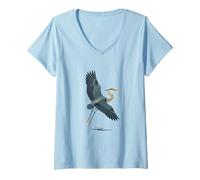 Donna Blue Airone Bird Watcher Art Maglietta con Collo a V