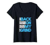 Donna Blue Back. ON. MIO. GRIND. Grafica blu Maglietta con Collo a V
