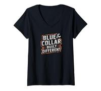 Donna Blue Collar Built Different Funny Work Pride Design Tees Maglietta con Collo a V