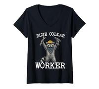 Donna Blue Collar Operaio Procione Classe Operaia Divertente Maglietta con Collo a V