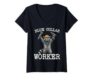 Donna Blue Collar Operaio Procione Classe Operaia Divertente Maglietta con Collo a V