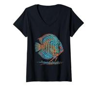 Donna Blue Discus Fish Acquario Fishkeeper Maglietta con Collo a V