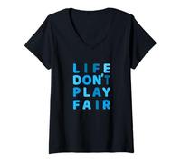 Donna Blue Life Don't Play Fair Blue Graphic Maglietta con Collo a V