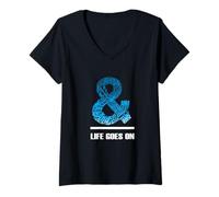Donna Blue & Life Goes On Blue Graphic Maglietta con Collo a V