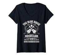 Donna Blue Ridge Mountains con Chitarre Vintage Effetto Invecchiato Maglietta con Collo a V