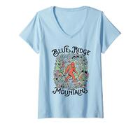 Donna Blue Ridge Mountains Escursionismo Sasquatch Bigfoot Art Maglietta con Collo a V