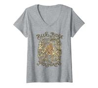 Donna Blue Ridge Mountains Escursionismo Sasquatch Bigfoot Art Maglietta con Collo a V