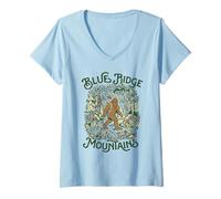 Donna Blue Ridge Mountains Escursionismo Sasquatch Bigfoot Art Maglietta con Collo a V