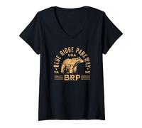 Donna Blue Ridge Parkway BRP North Carolina Virginia Orso Design Maglietta con Collo a V
