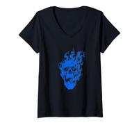 Donna Blue Skull Gothic Dark Art Men - Rock Biker Gift Maglietta con Collo a V