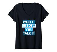 Donna Blue Walk/Talk IT Grafica blu Maglietta con Collo a V