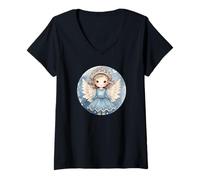 Donna Blue Winter Accessories for Women Cute Christmas Angel Maglietta con Collo a V