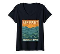 Donna Bluegrass Music Kentucky Camicia Sunset Notes Montagne Suono Maglietta con Collo a V