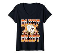 Donna Bluff Daddy Giocatore di Poker Casino Gioco D'Azzardo 90s Bootleg Style Maglietta con Collo a V