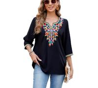 Donna Blusa 3/4 Braccio Boho Blusa Bohemian Folklore Tops Hippie Camicia（806 BK 2XL）