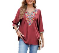 Donna Blusa 3/4 Braccio Boho Blusa Bohemian Folklore Tops Hippie Camicia（806 RD L）