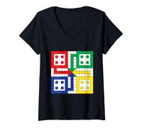 Donna Board Games Play Ludo On Your Shirts Illustration Graphic Maglietta con Collo a V