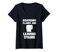 Donna Boarding Planes Leaving Stains Funny Travel Airport Humor Maglietta con Collo a V