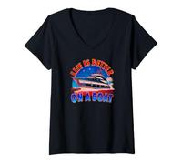 Donna Boat Yacht Captain Design Sailing Ship Sailor Maglietta con Collo a V