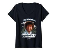 Donna Bob Ross Happy Clouds Maglietta con Collo a V