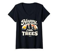 Donna Bob Ross Happy Little Trees Maglietta con Collo a V