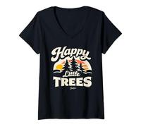 Donna Bob Ross Happy Little Trees Maglietta con Collo a V