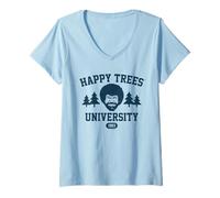 Donna Bob Ross Happy Trees University Maglietta con Collo a V