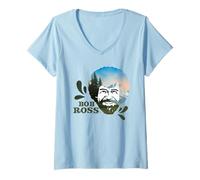 Donna Bob Ross Mountain Head Maglietta con Collo a V