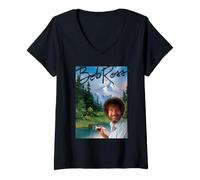 Donna Bob Ross Mountain Painter Maglietta con Collo a V